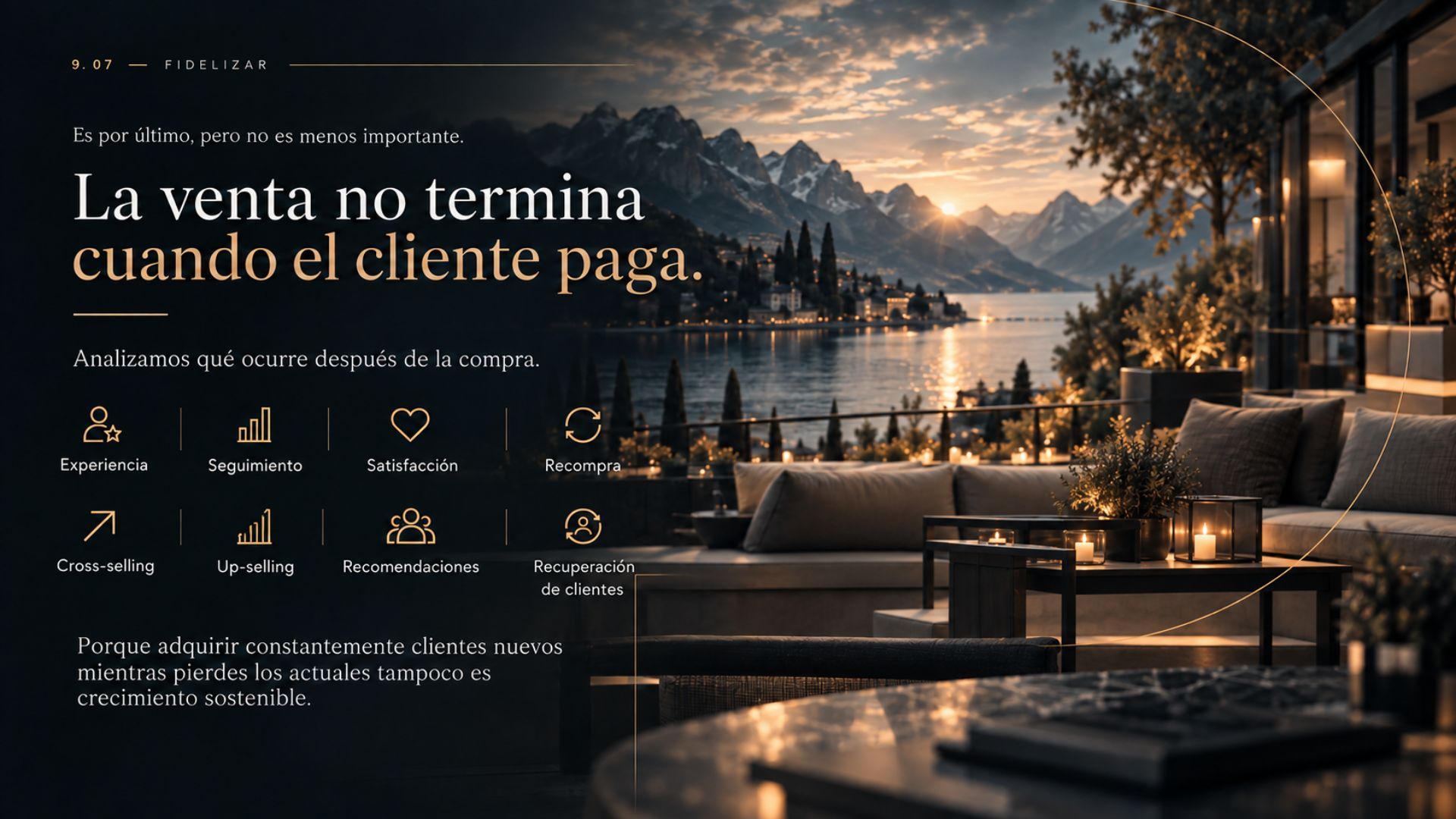 Espacio de trabajo con vista a un lago que representa fidelización