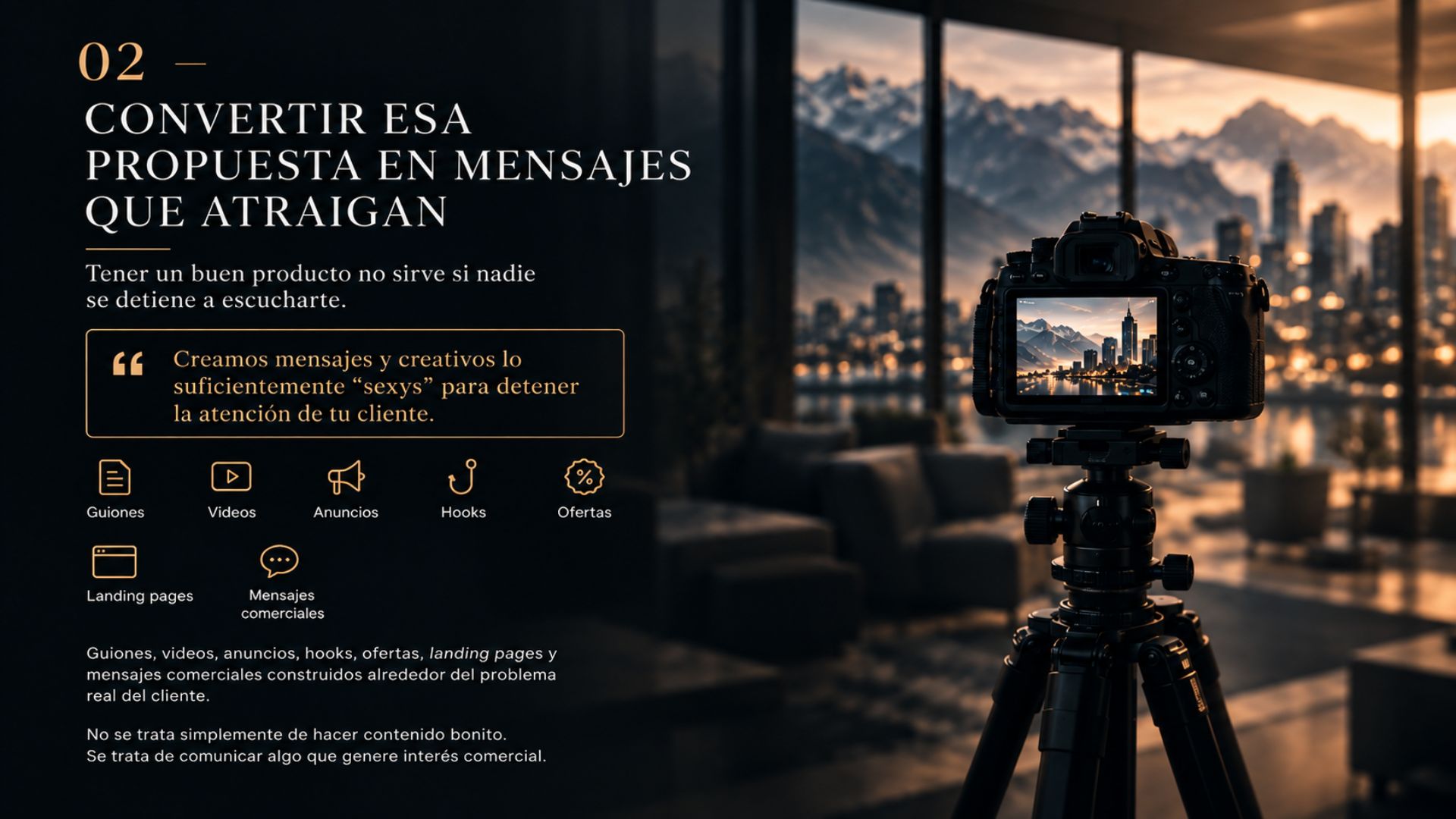 Cámara de vídeo para crear mensajes comerciales