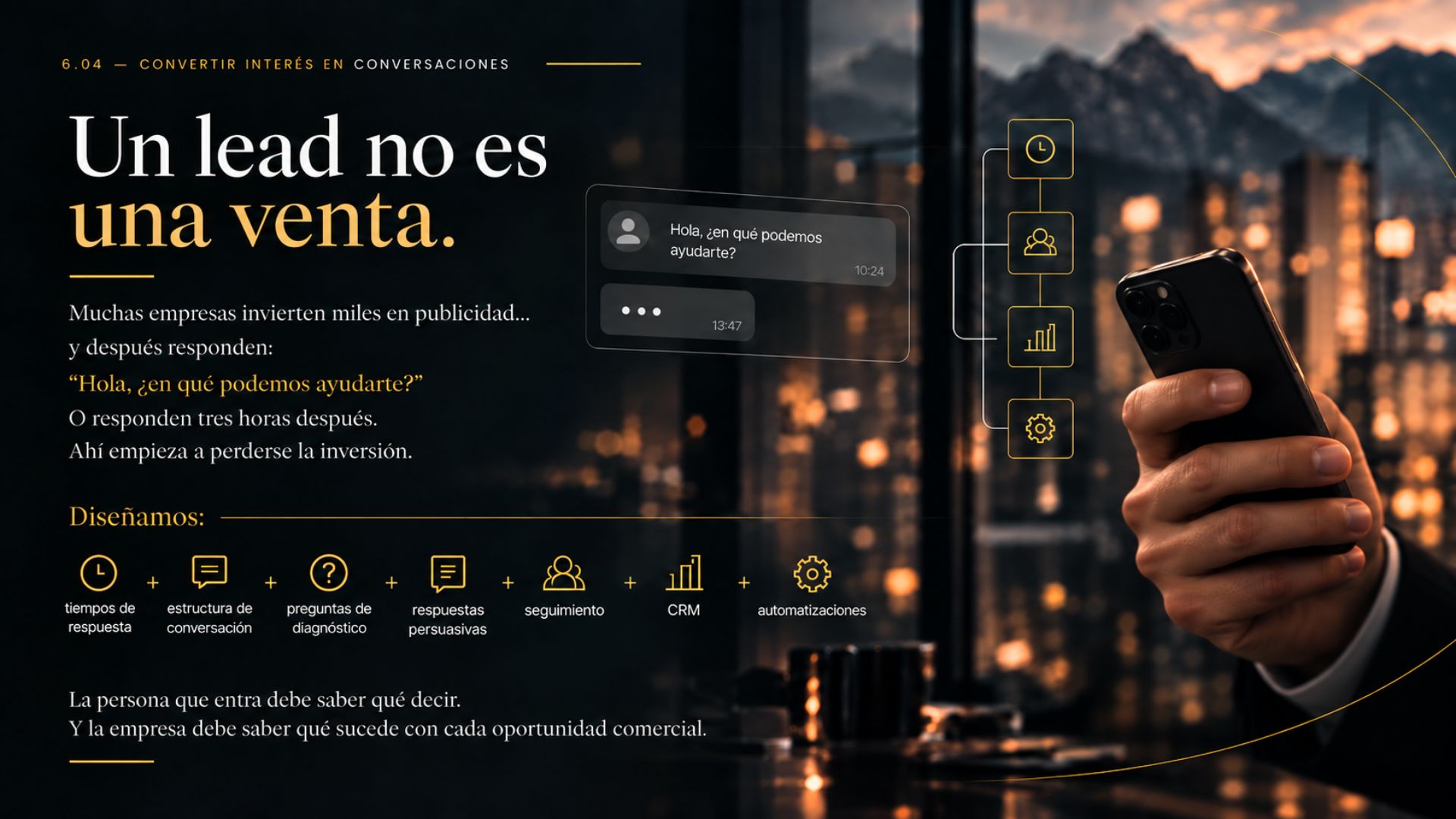 Teléfono móvil con una conversación comercial